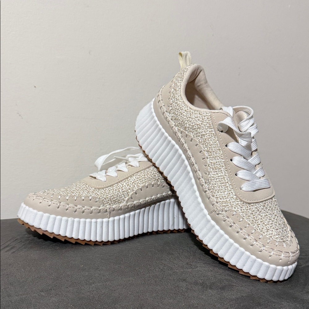 Wanted Beige and White Knit Sneakers
